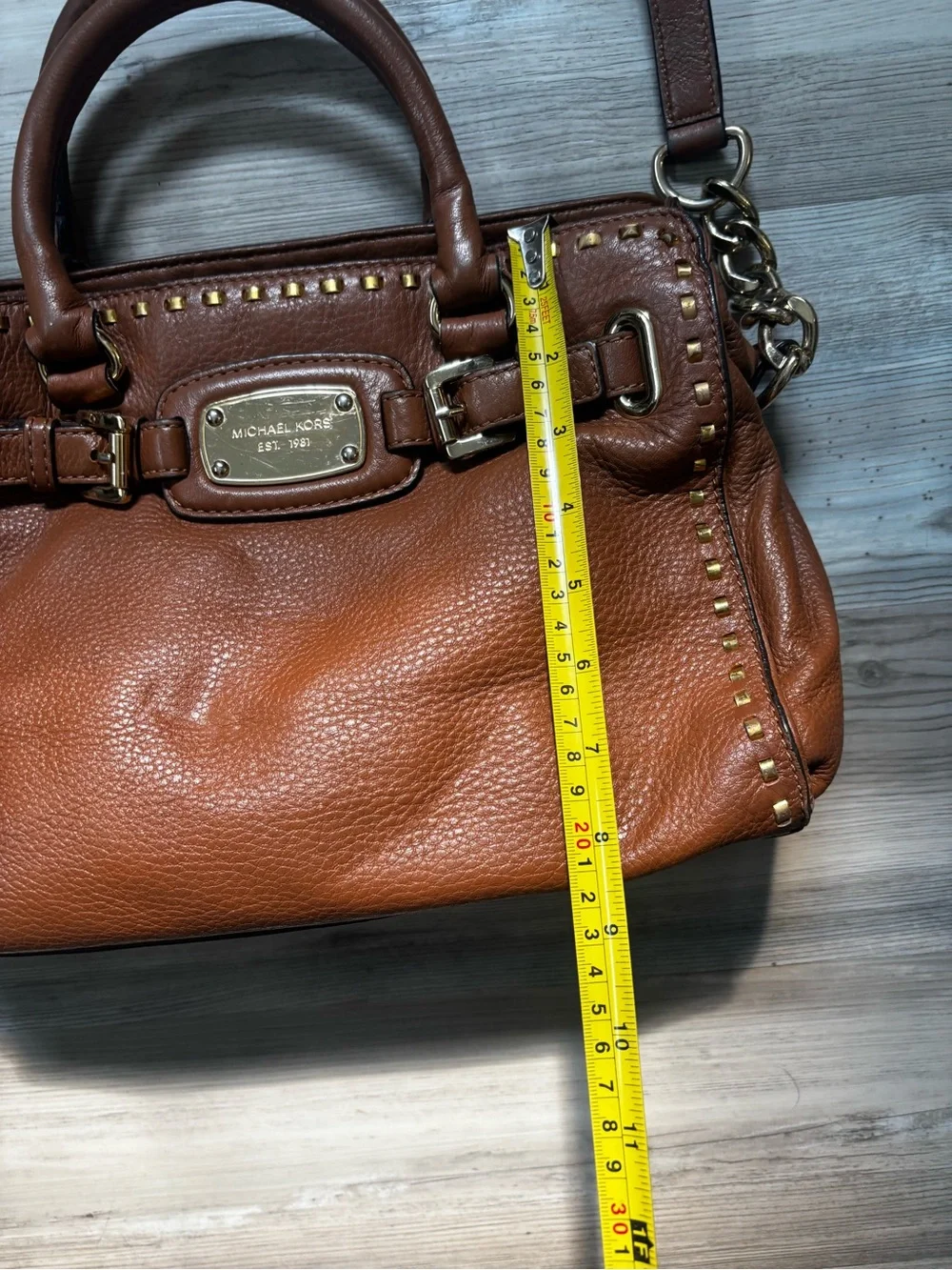 Michael Kors Brown Leather Studded Satchel Crossbody Shoulder Bag